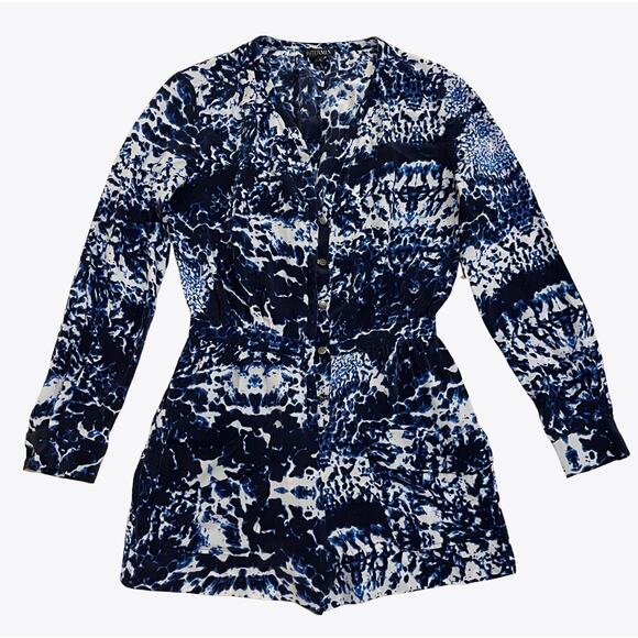 Rare Intermix Roxy Silk Romper S | Blue Abstract Print, Button Front, 100% Silk - Picture 1 of 7
